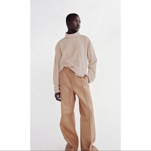 Zara Beige Soft Touch Long Sleeve Turtleneck Boxy High Low Sweater